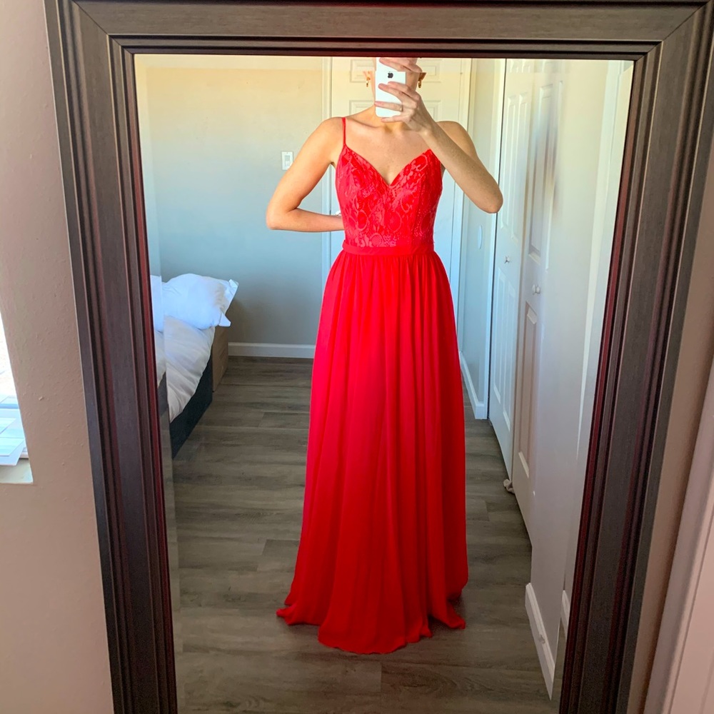 Lace top chiffon maxi dress